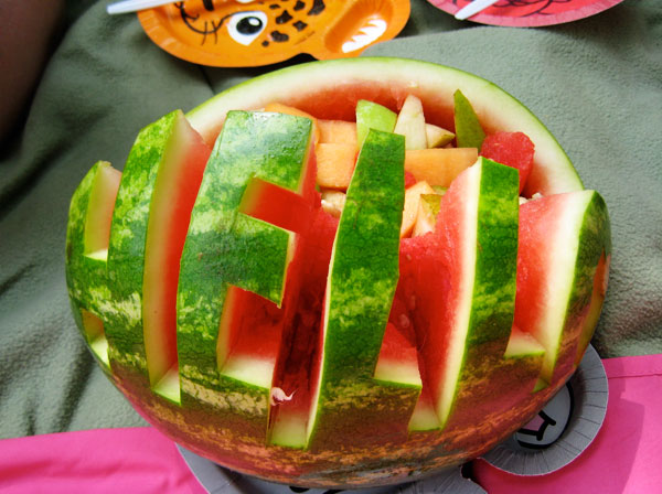 Fruit Salad in Watermelon at Picnic
